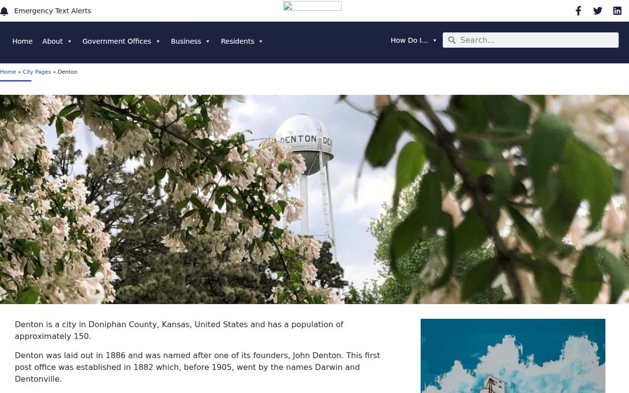 Official Doniphan County profile for Denton Kansas