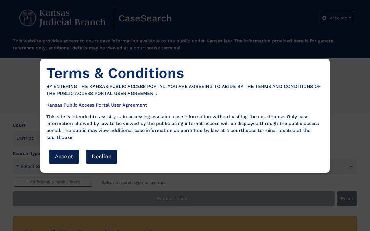Live Kansas portal for Doniphan County docket search