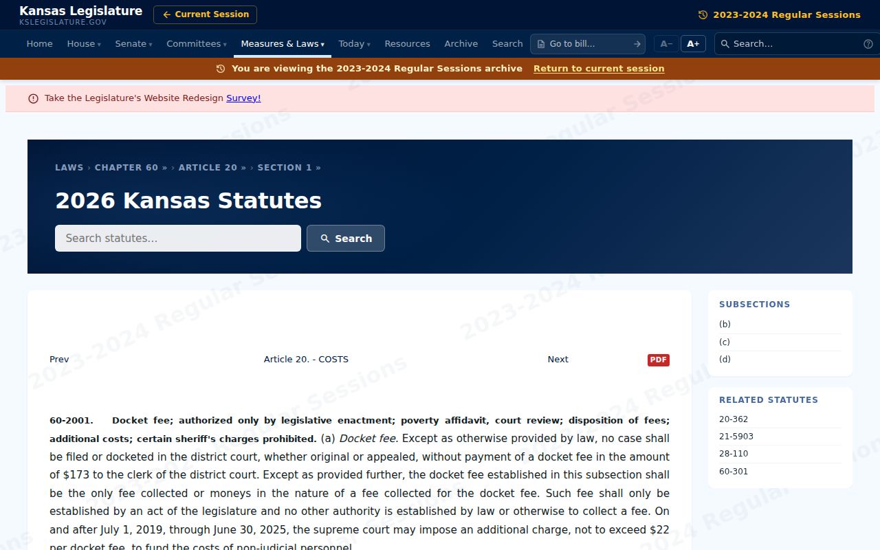 Doniphan County civil docket filing statute