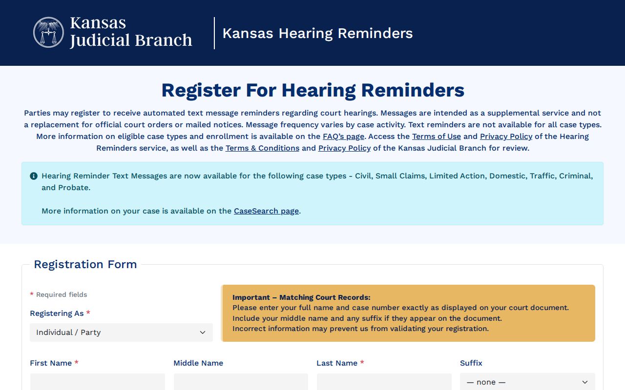 Doniphan County court schedule Kansas hearing reminder service