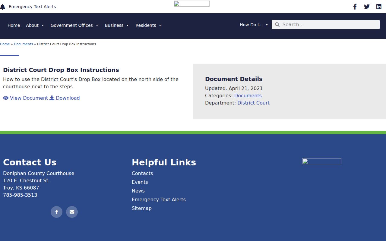 Doniphan County District Court drop-box instruction page