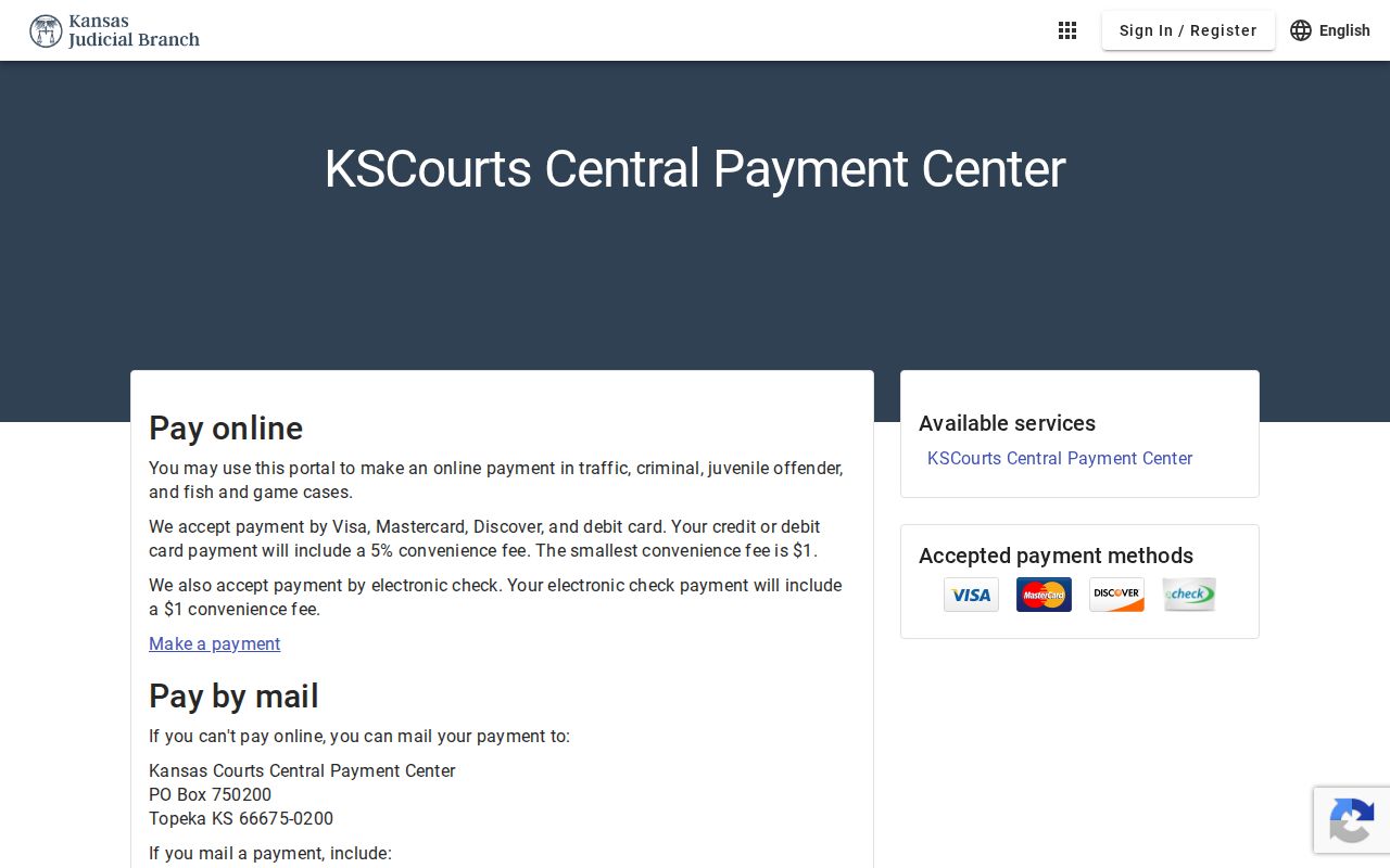 Kansas Central Payment Center for eligible court payments