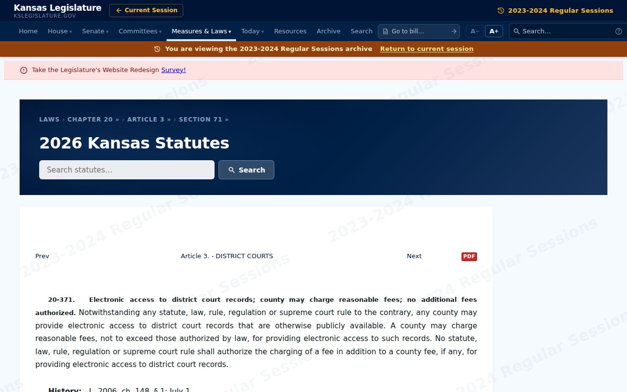 Kansas county electronic court access statute