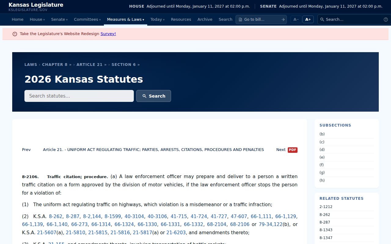Kansas traffic citation content statute
